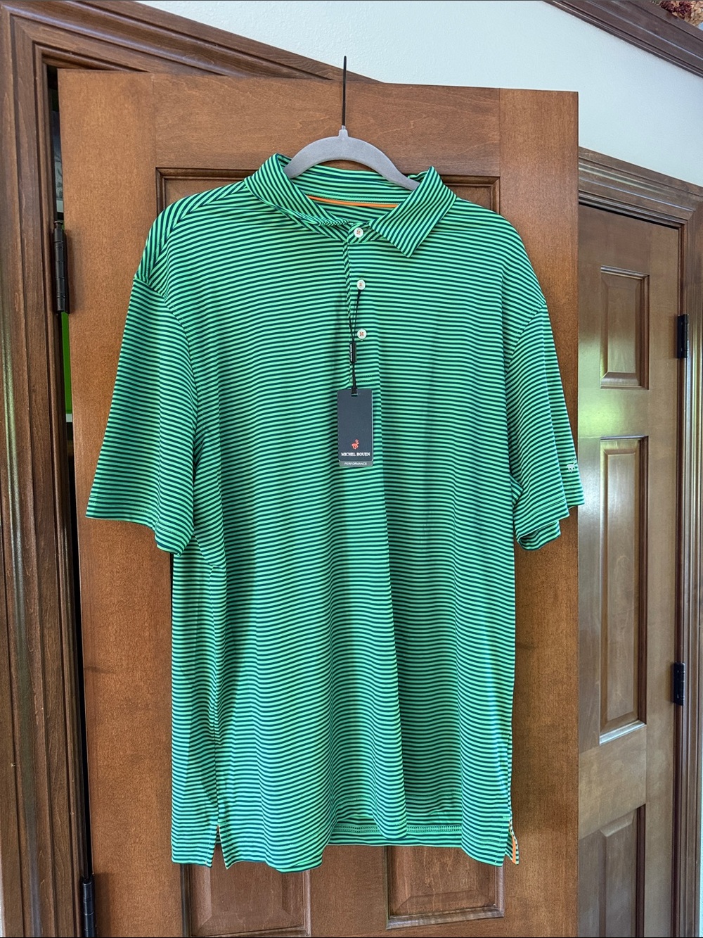 Men's Green Striped Polo Shirt with Collar